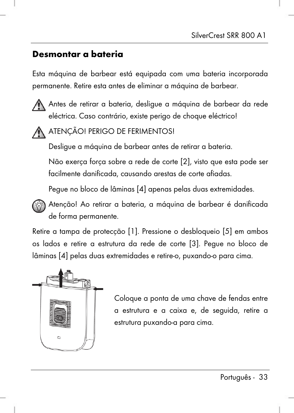 Desmontar a bateria | Silvercrest SRR 800 A1 User Manual | Page 35 / 76