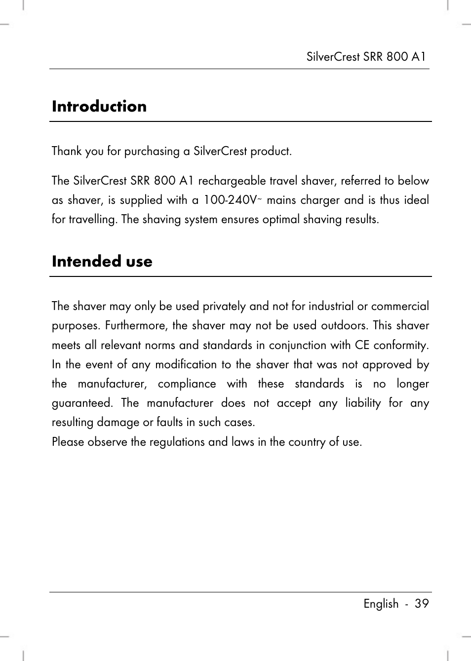 Introduction, Intended use | Silvercrest SRR 800 A1 User Manual | Page 41 / 76