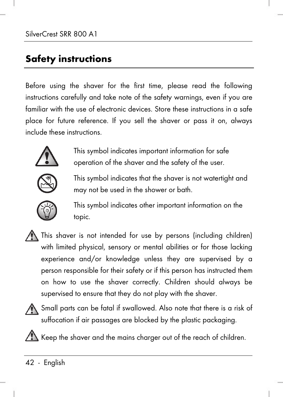 Safety instructions | Silvercrest SRR 800 A1 User Manual | Page 44 / 76