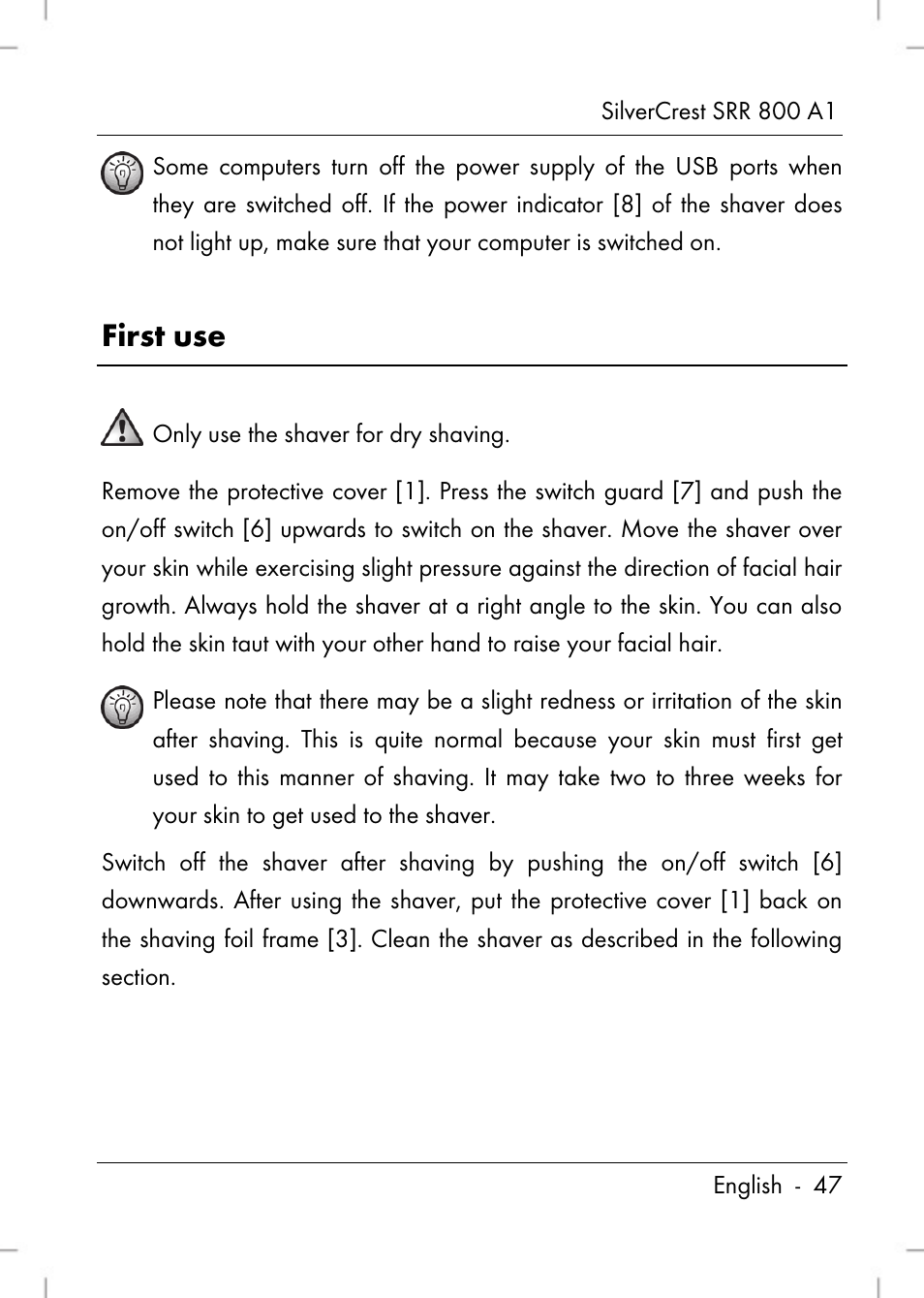 First use | Silvercrest SRR 800 A1 User Manual | Page 49 / 76