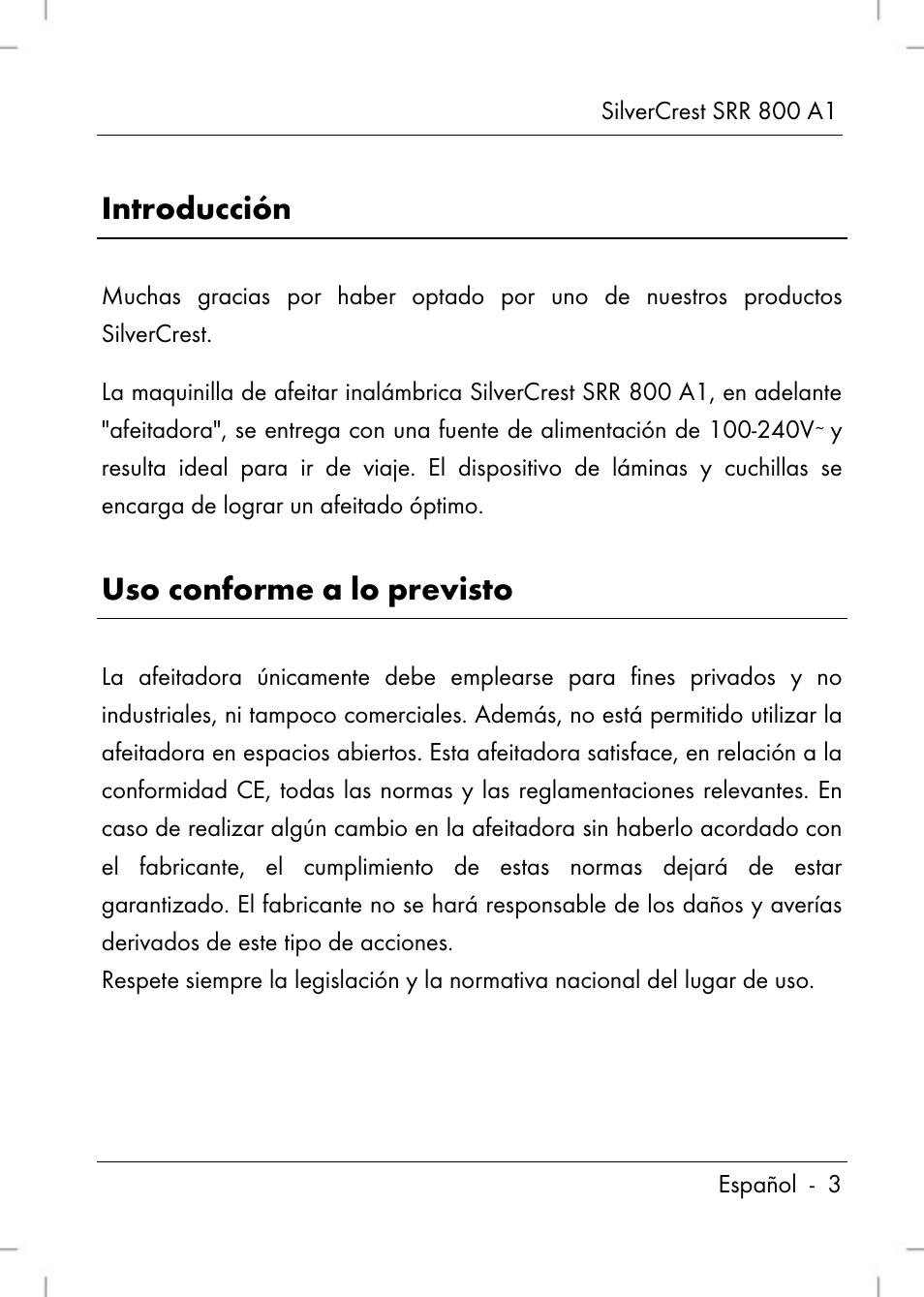 Introducción, Uso conforme a lo previsto | Silvercrest SRR 800 A1 User Manual | Page 5 / 76