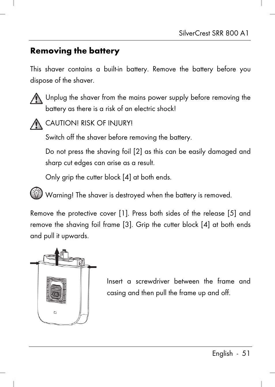 Removing the battery | Silvercrest SRR 800 A1 User Manual | Page 53 / 76