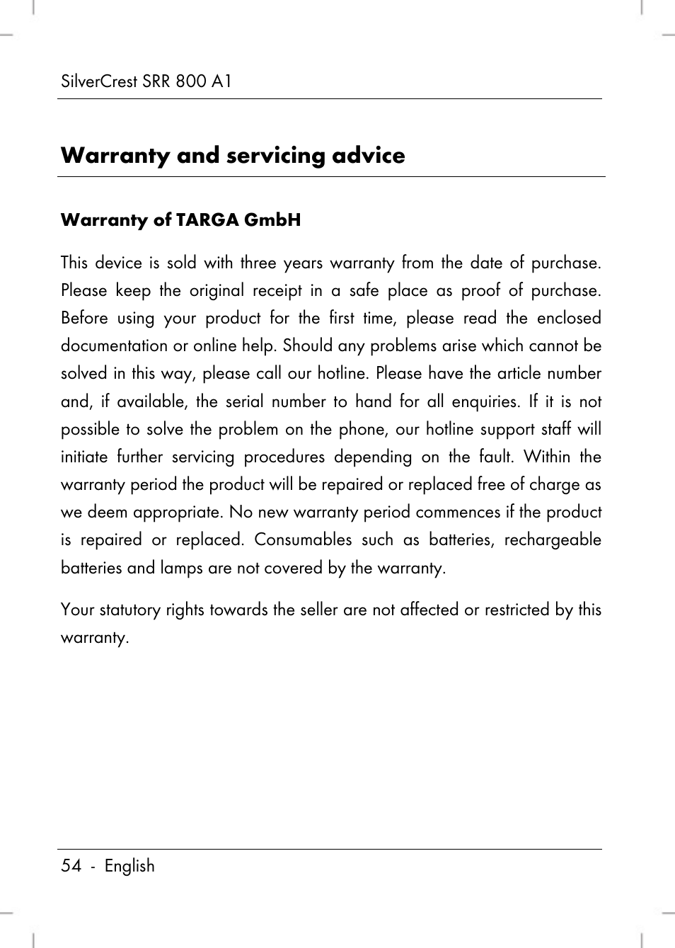 Warranty and servicing advice | Silvercrest SRR 800 A1 User Manual | Page 56 / 76
