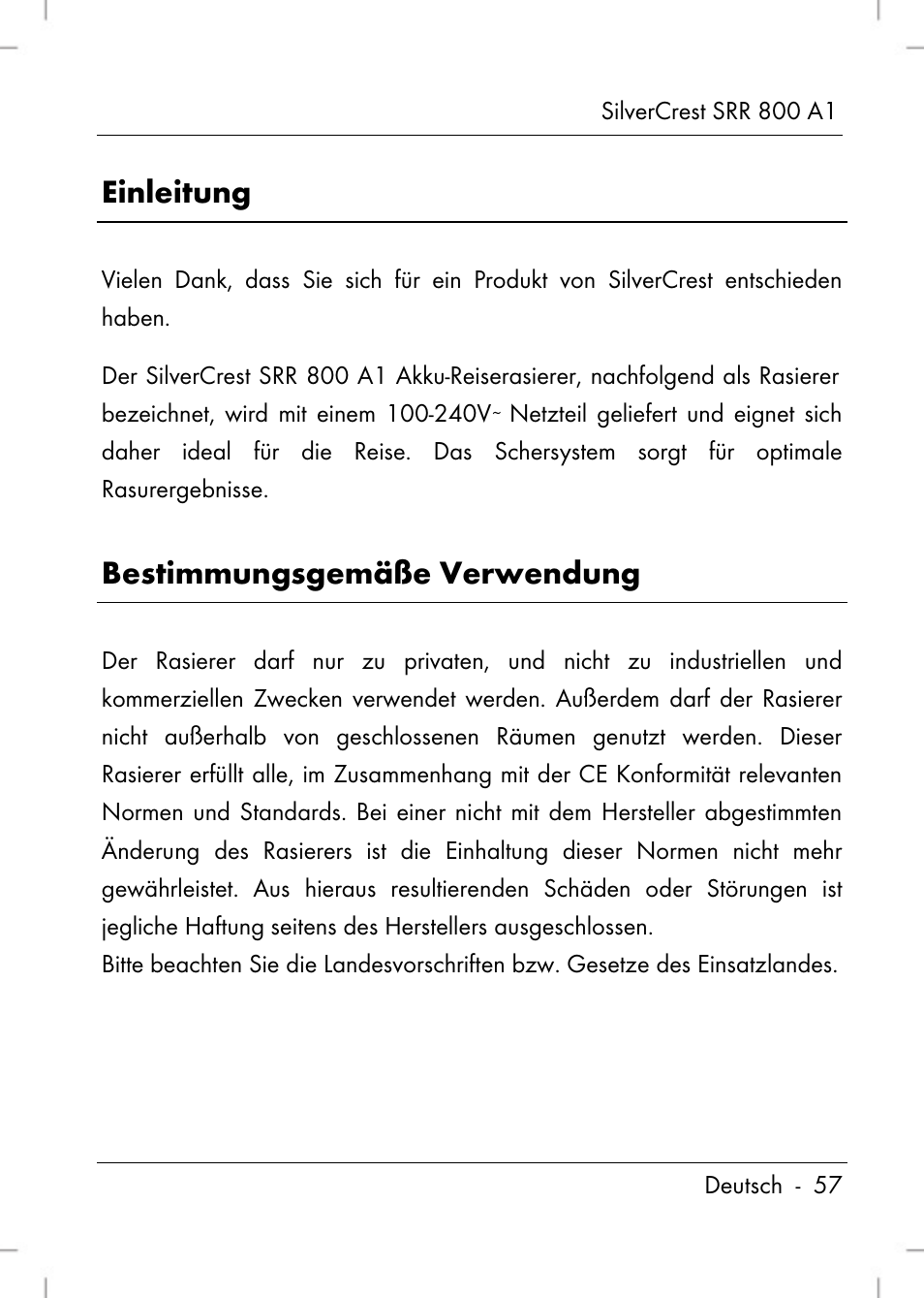 Einleitung, Bestimmungsgemäße verwendung | Silvercrest SRR 800 A1 User Manual | Page 59 / 76