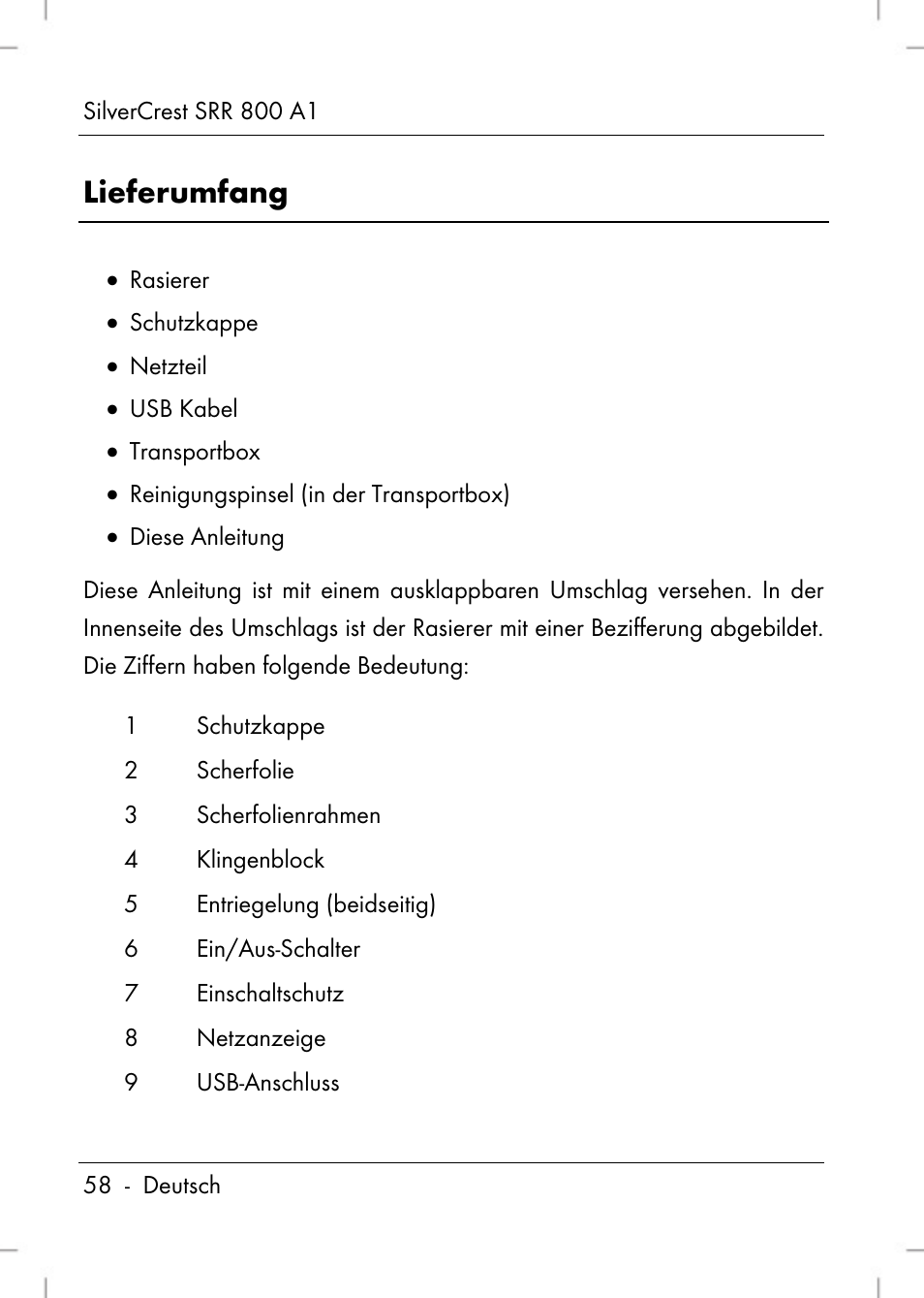 Lieferumfang | Silvercrest SRR 800 A1 User Manual | Page 60 / 76