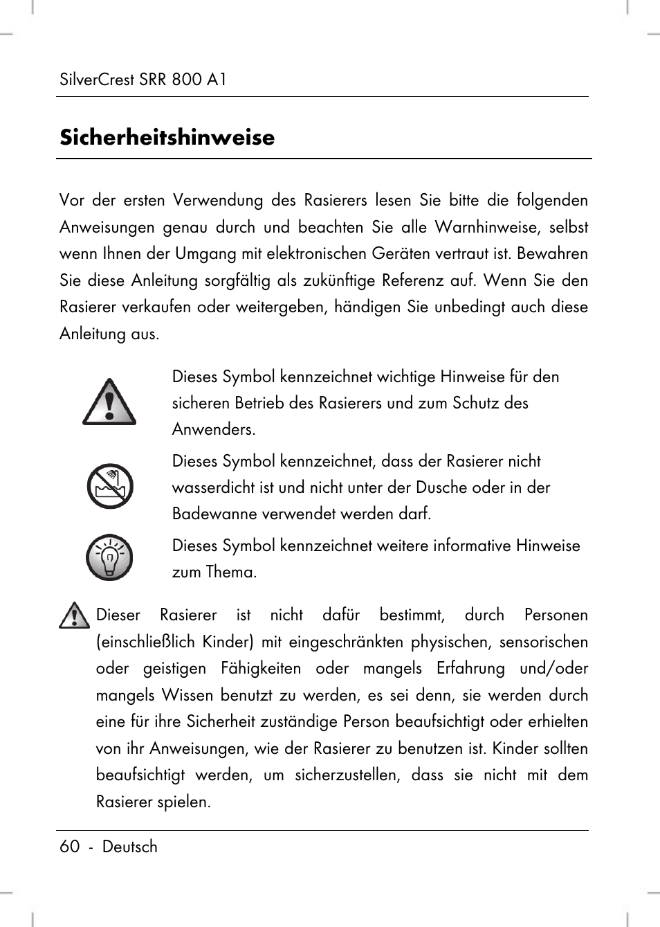 Sicherheitshinweise | Silvercrest SRR 800 A1 User Manual | Page 62 / 76