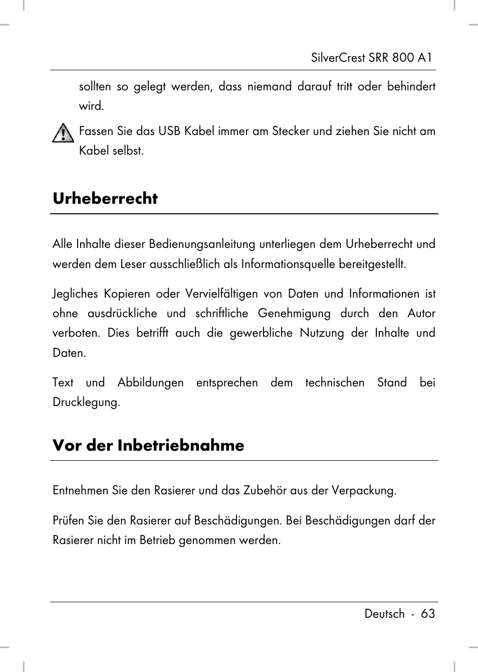 Urheberrecht, Vor der inbetriebnahme | Silvercrest SRR 800 A1 User Manual | Page 65 / 76
