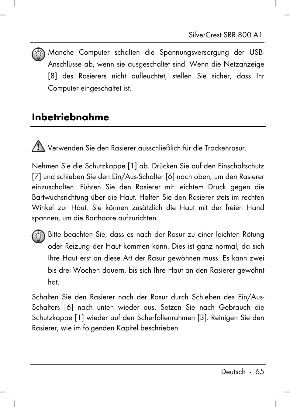 Inbetriebnahme | Silvercrest SRR 800 A1 User Manual | Page 67 / 76
