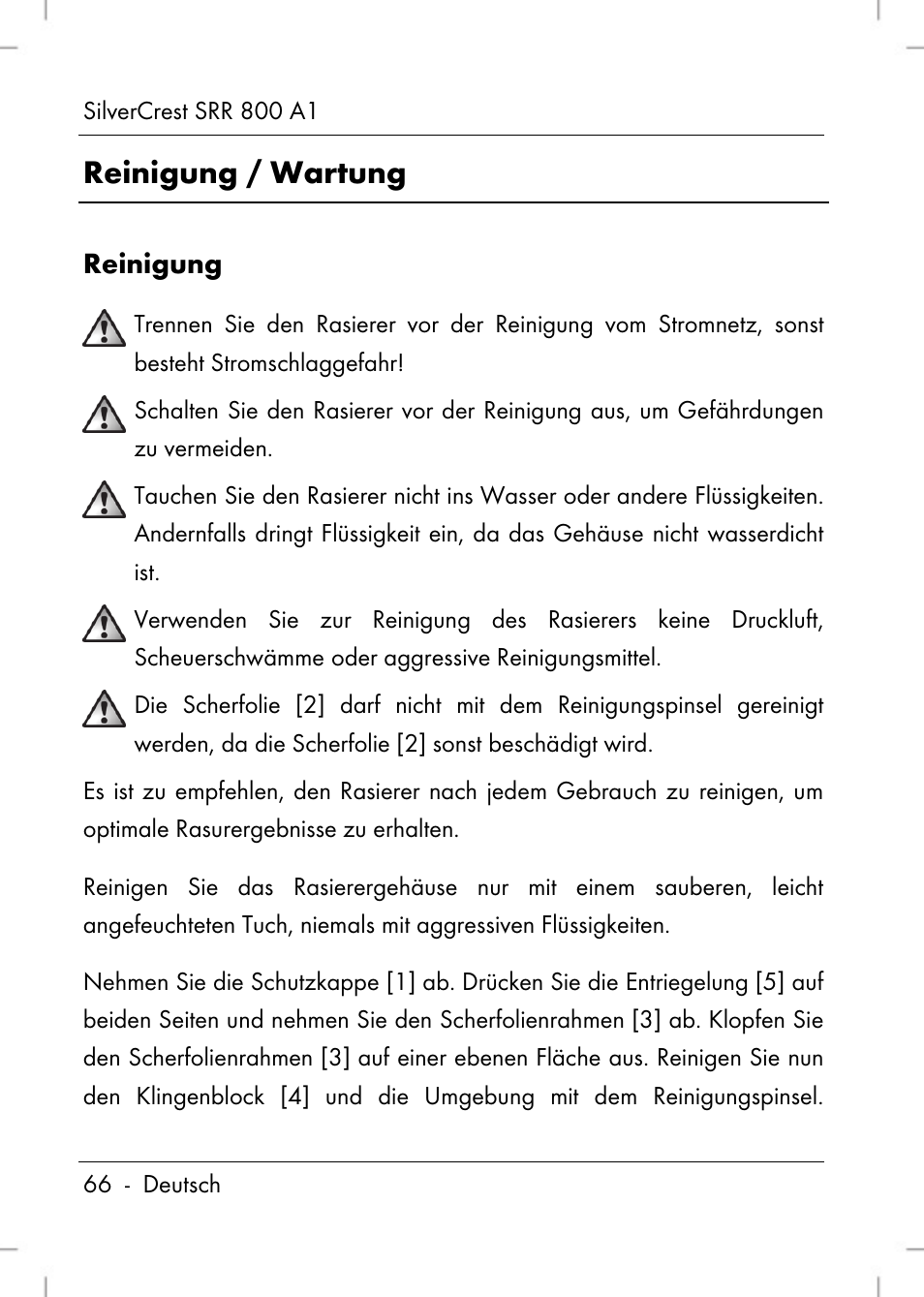Reinigung / wartung, Reinigung | Silvercrest SRR 800 A1 User Manual | Page 68 / 76