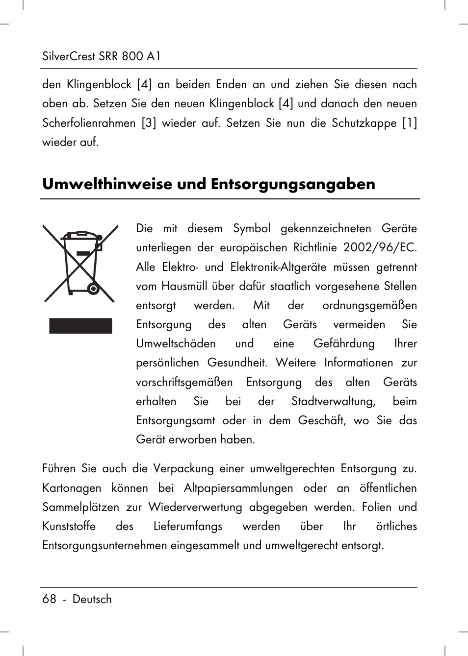 Umwelthinweise und entsorgungsangaben | Silvercrest SRR 800 A1 User Manual | Page 70 / 76