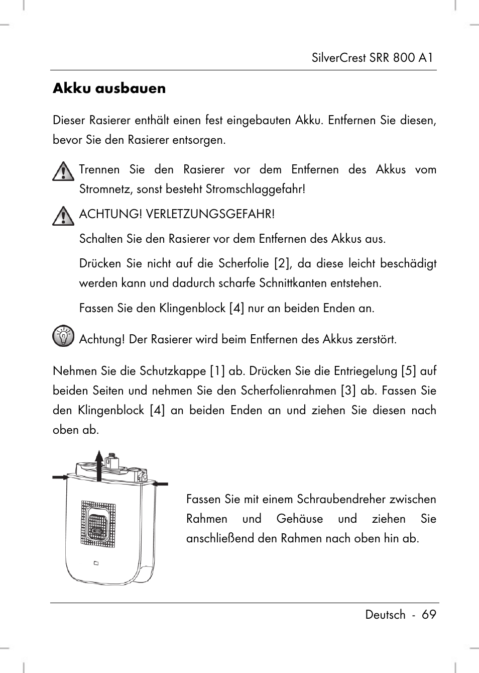 Akku ausbauen | Silvercrest SRR 800 A1 User Manual | Page 71 / 76