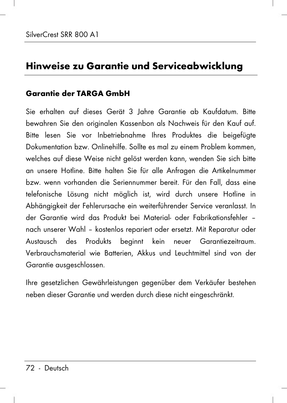 Hinweise zu garantie und serviceabwicklung | Silvercrest SRR 800 A1 User Manual | Page 74 / 76