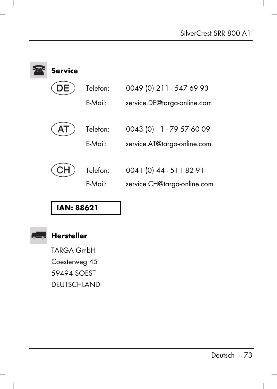 Silvercrest SRR 800 A1 User Manual | Page 75 / 76