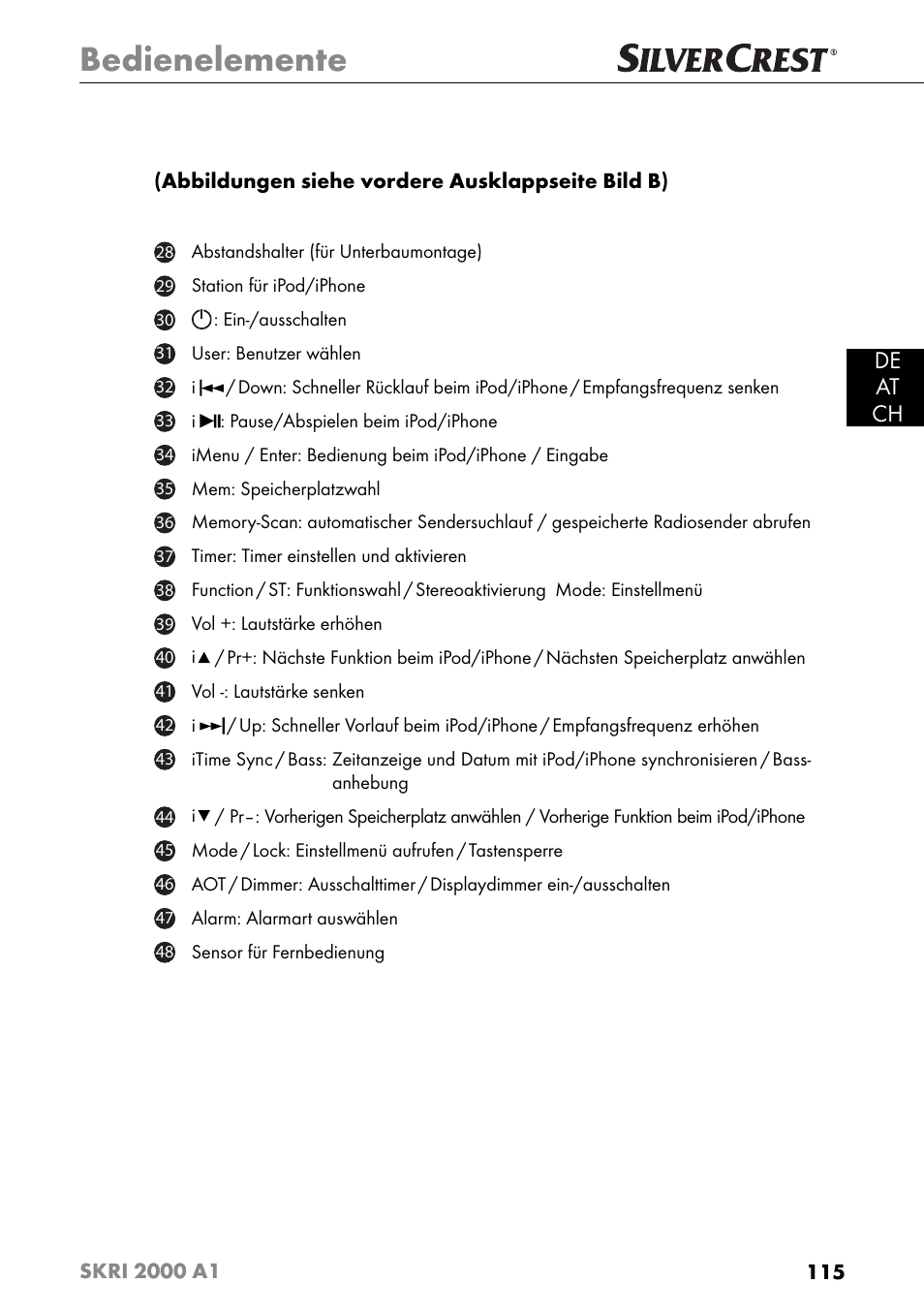 Bedienelemente, De at ch | Silvercrest SKRI 2000 A1 User Manual | Page 118 / 147
