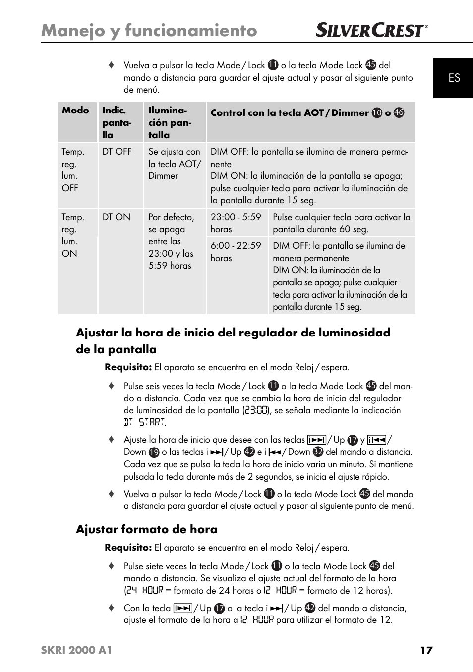 Manejo y funcionamiento, Ajustar formato de hora | Silvercrest SKRI 2000 A1 User Manual | Page 20 / 147