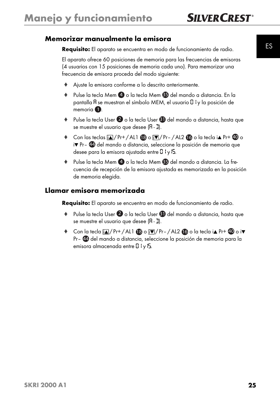 Manejo y funcionamiento | Silvercrest SKRI 2000 A1 User Manual | Page 28 / 147