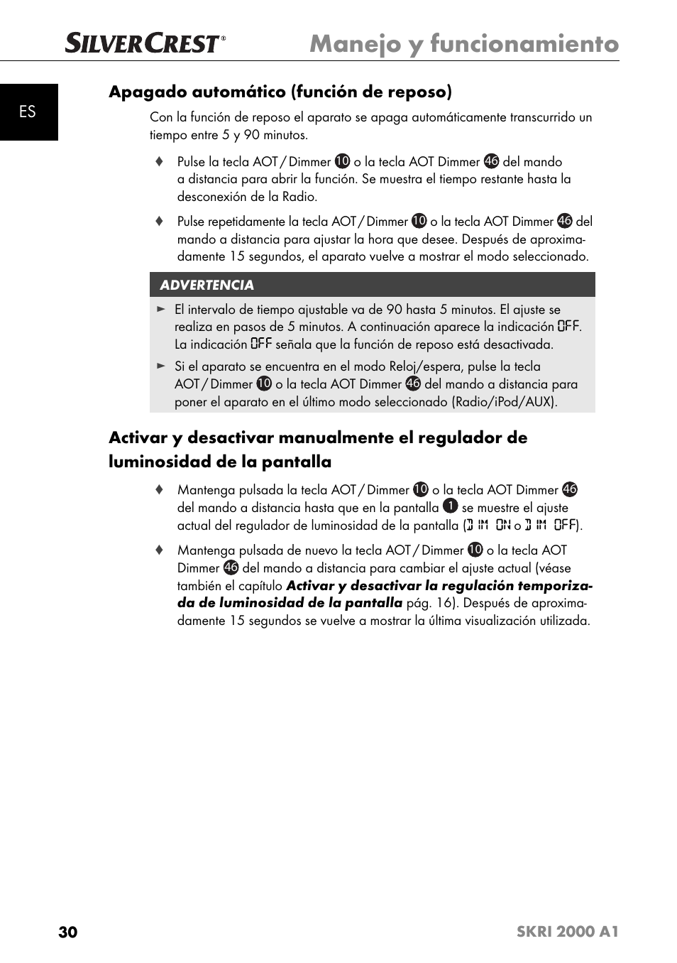 Manejo y funcionamiento, Es apagado automático (función de reposo) | Silvercrest SKRI 2000 A1 User Manual | Page 33 / 147