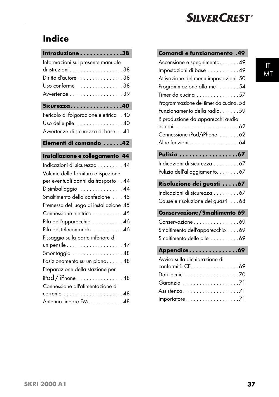 Indice, It mt, Od / ip | Silvercrest SKRI 2000 A1 User Manual | Page 40 / 147