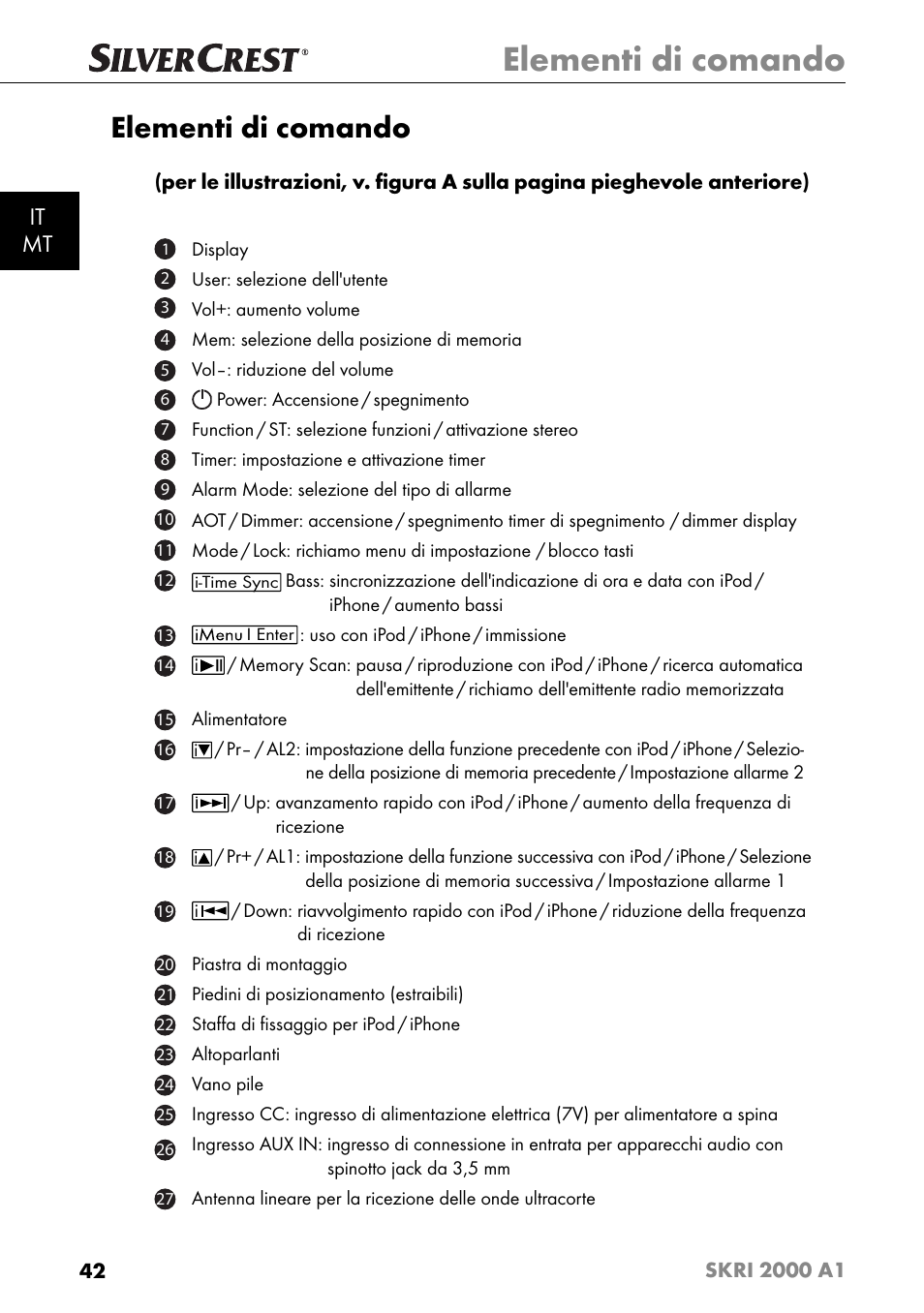 Elementi di comando, It mt | Silvercrest SKRI 2000 A1 User Manual | Page 45 / 147