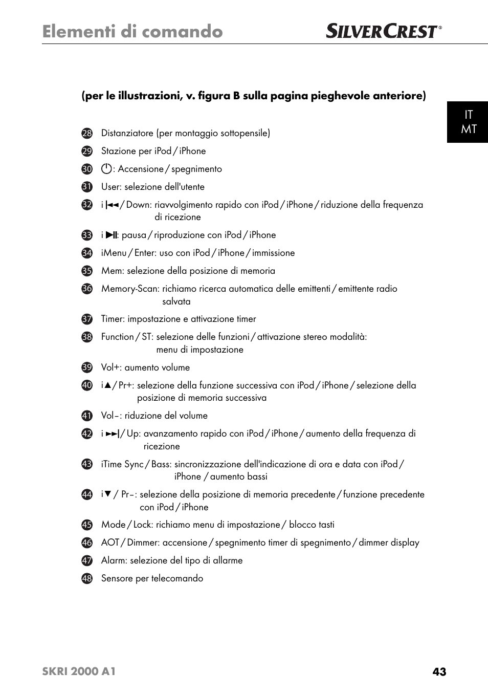 Elementi di comando, It mt | Silvercrest SKRI 2000 A1 User Manual | Page 46 / 147