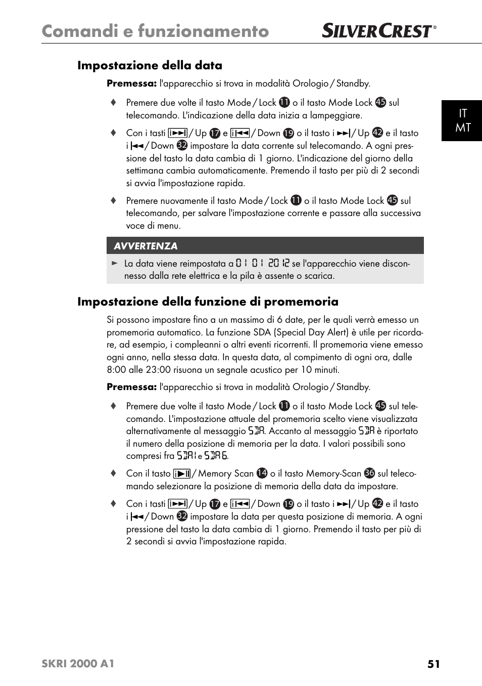 Comandi e funzionamento, It mt impostazione della data | Silvercrest SKRI 2000 A1 User Manual | Page 54 / 147