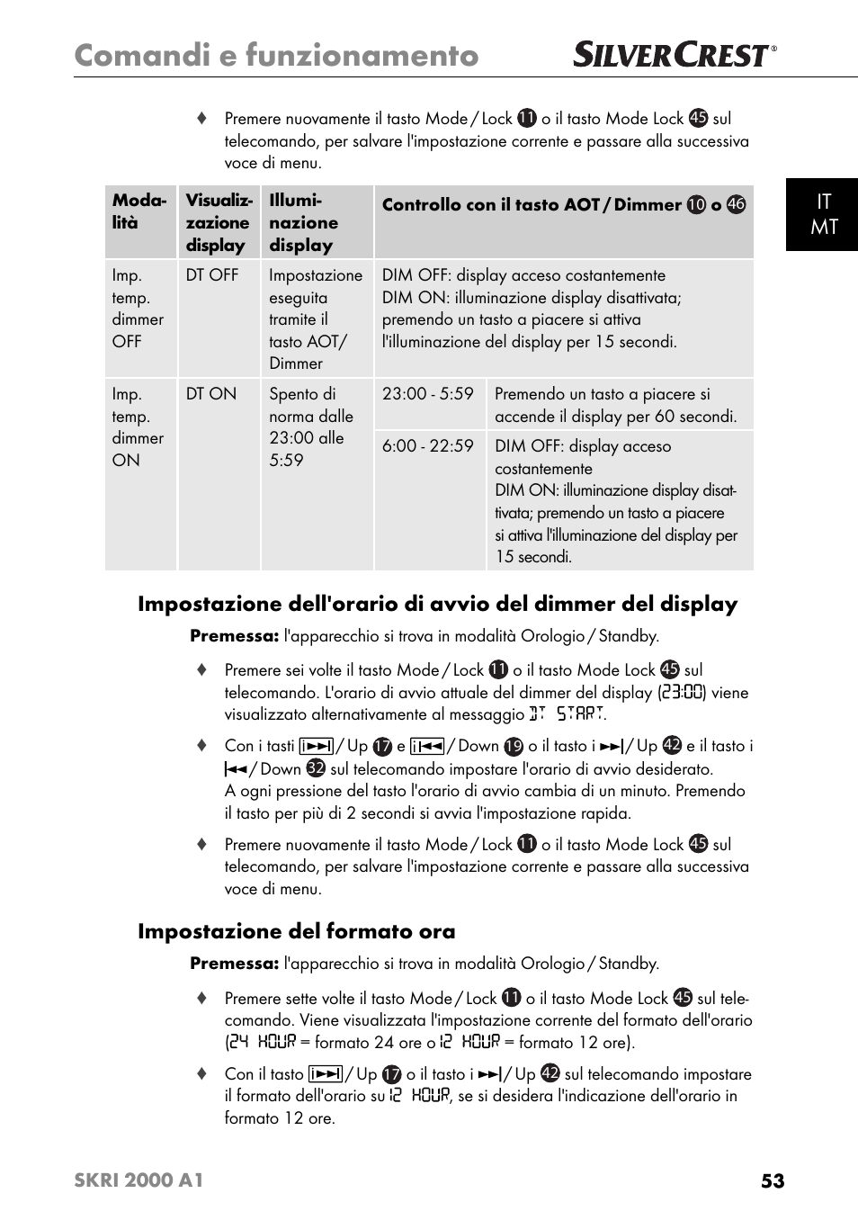 Comandi e funzionamento, It mt, Impostazione del formato ora | Silvercrest SKRI 2000 A1 User Manual | Page 56 / 147