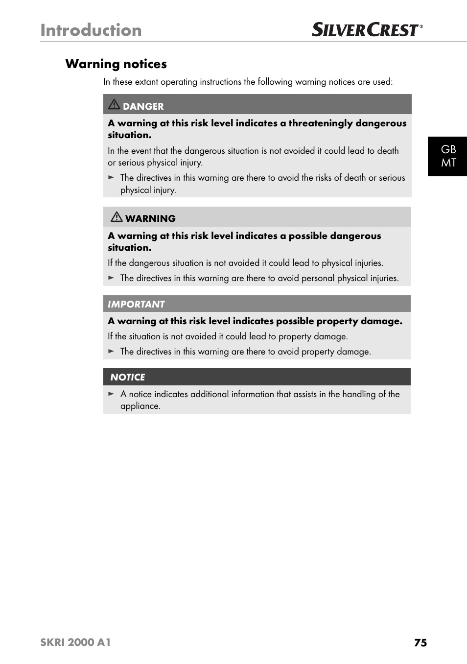 Introduction, Warning notices, Gb mt | Silvercrest SKRI 2000 A1 User Manual | Page 78 / 147