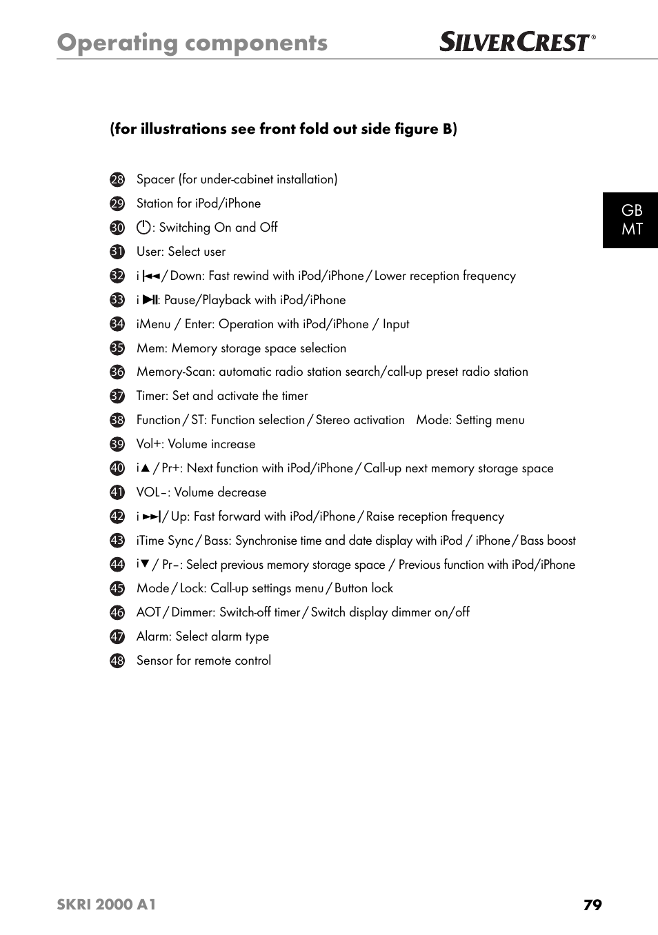 Operating components, Gb mt | Silvercrest SKRI 2000 A1 User Manual | Page 82 / 147
