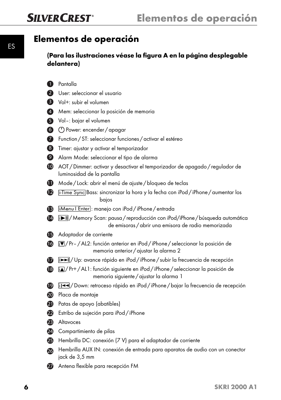 Elementos de operación | Silvercrest SKRI 2000 A1 User Manual | Page 9 / 147