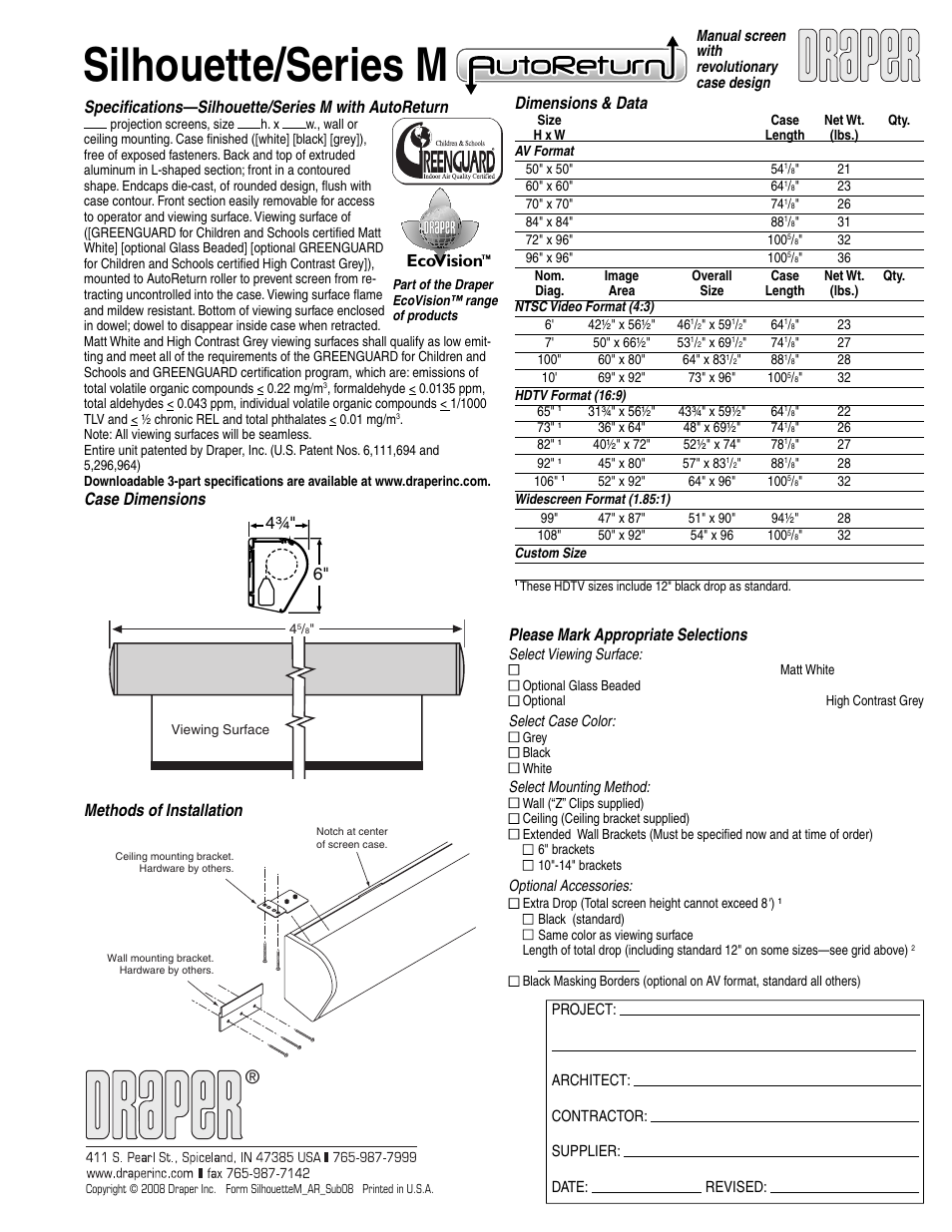 Draper M Series User Manual | 1 page