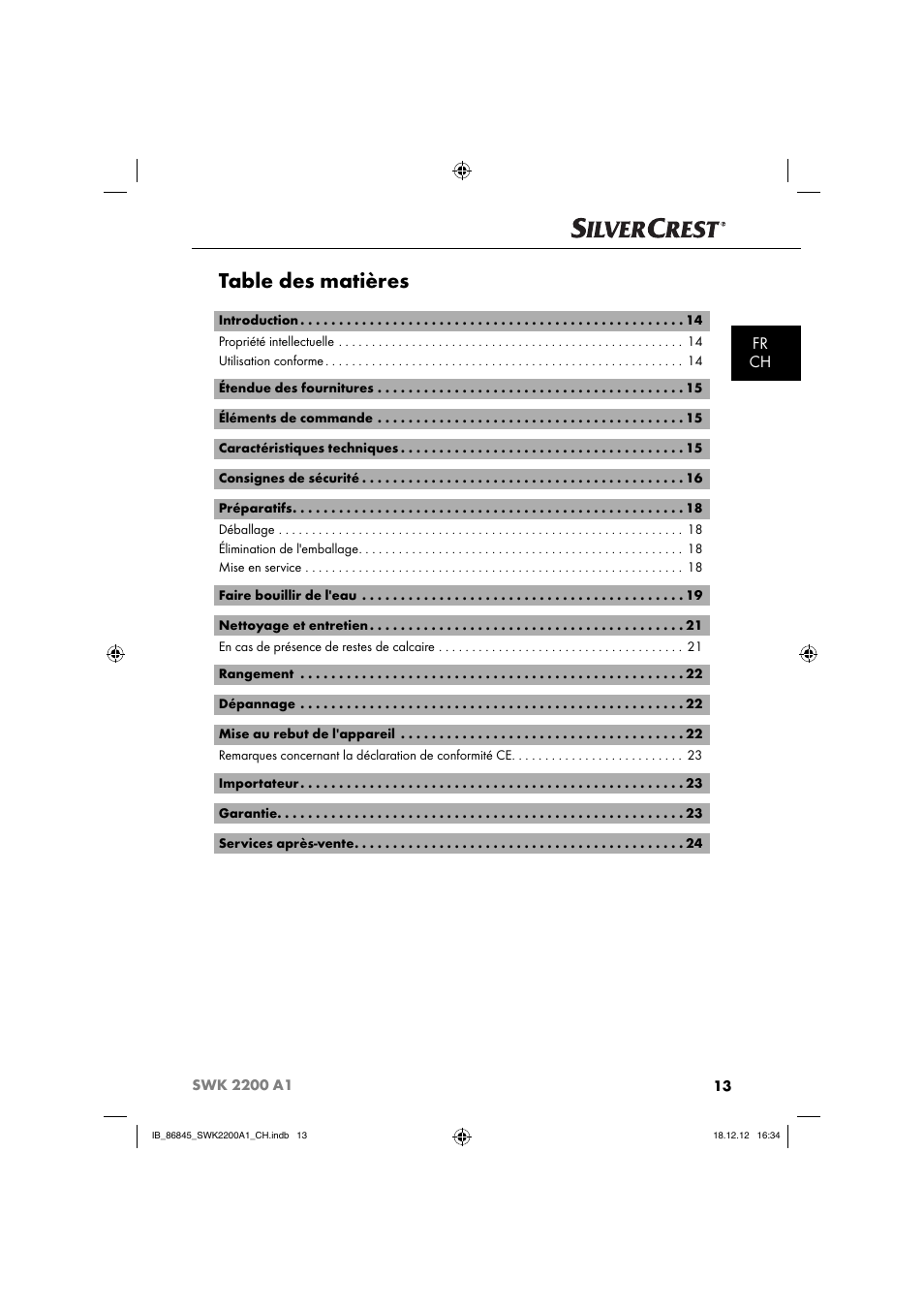 Silvercrest SWK 2200 A1 User Manual | Page 16 / 52