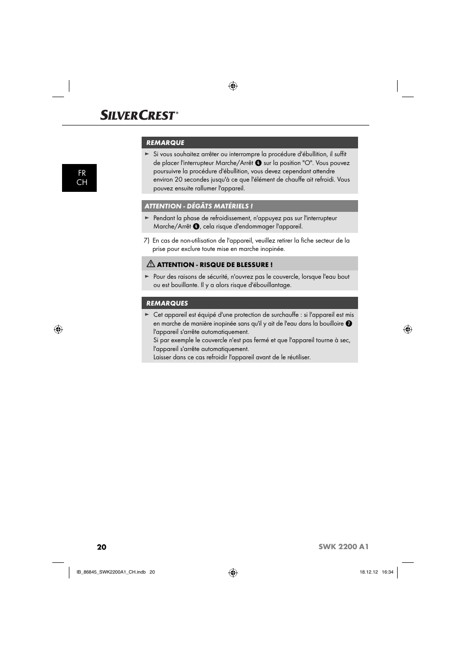 Fr ch | Silvercrest SWK 2200 A1 User Manual | Page 23 / 52
