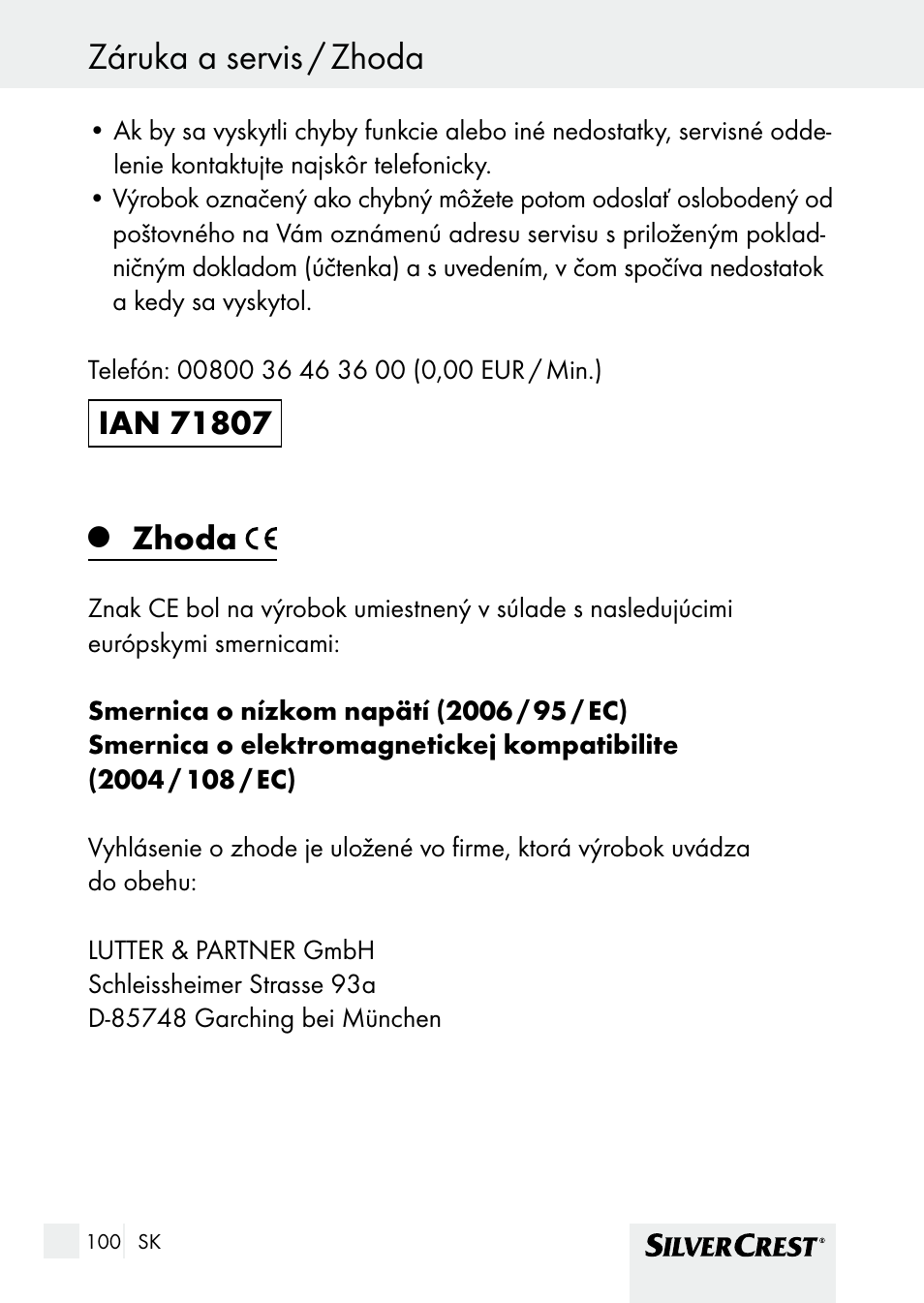Zhoda záruka a servis / zhoda, Zhoda | Silvercrest SHBS 1000 A1 User Manual | Page 100 / 125