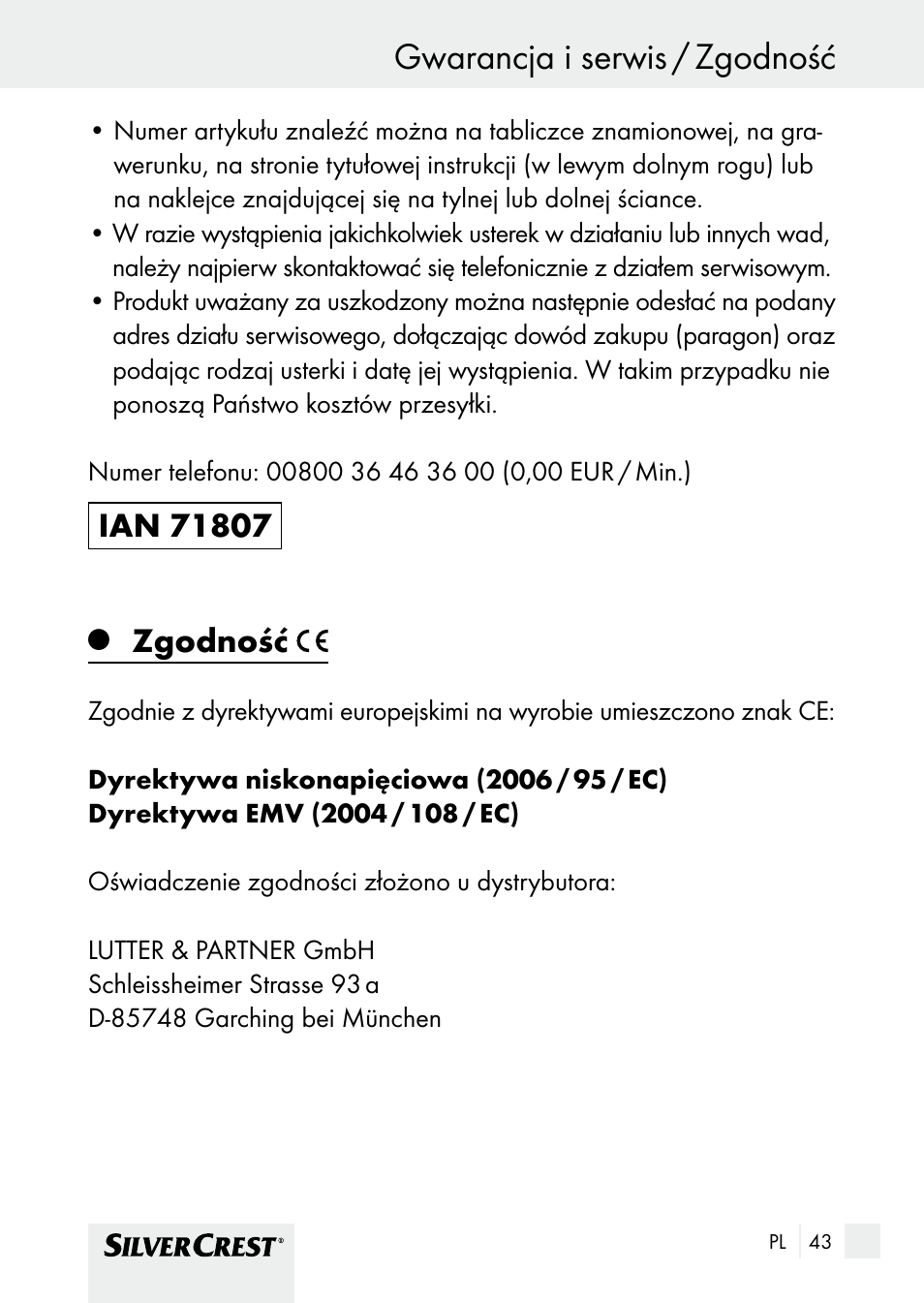 Gwarancja i serwis gwarancja i serwis / zgodność, Zgodność | Silvercrest SHBS 1000 A1 User Manual | Page 43 / 125