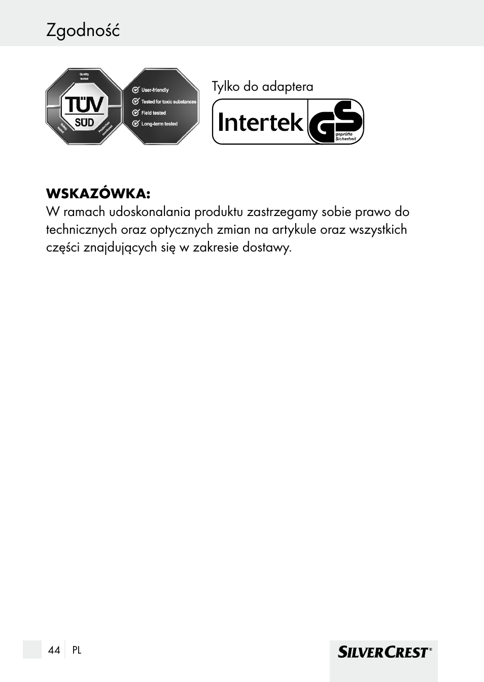 Zgodność, Kazalo | Silvercrest SHBS 1000 A1 User Manual | Page 44 / 125