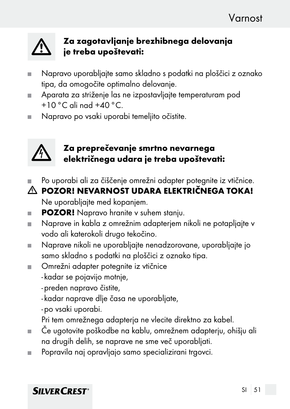 Varnost | Silvercrest SHBS 1000 A1 User Manual | Page 51 / 125
