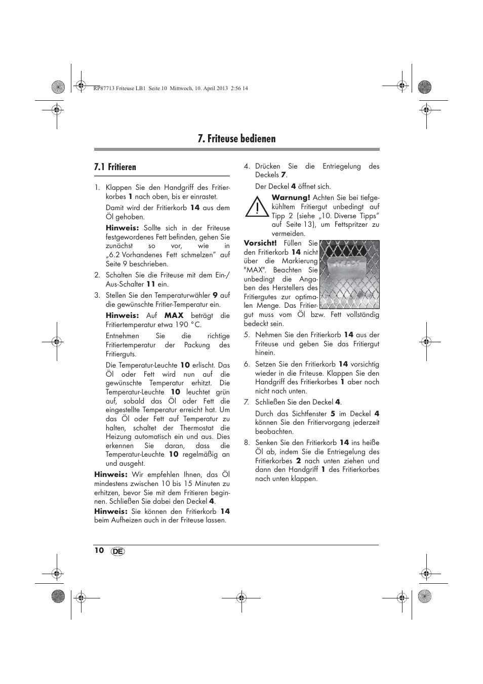 Friteuse bedienen, 1 fritieren | Silvercrest SKF 2800 A1 User Manual | Page 12 / 78