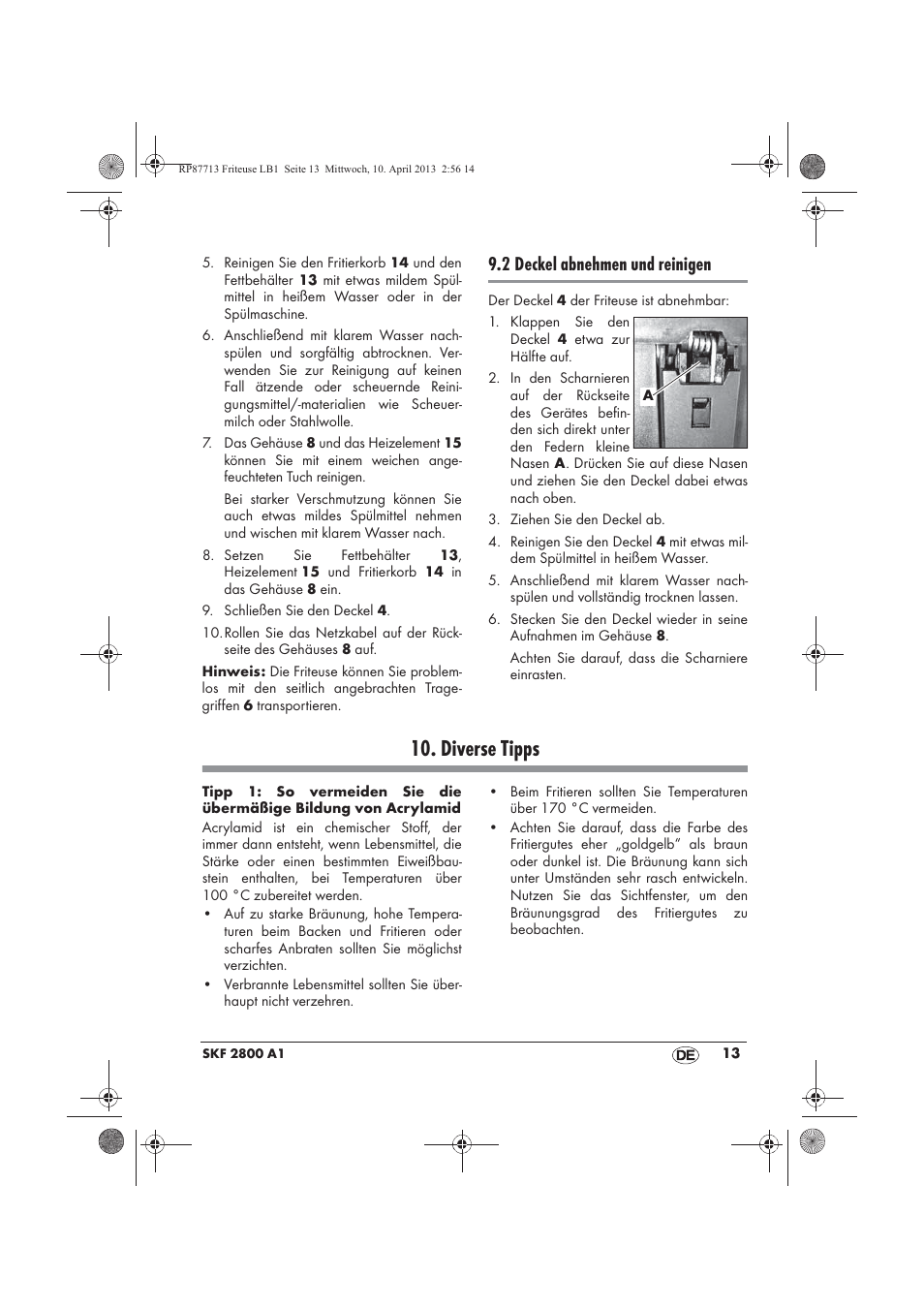 Diverse tipps, 2 deckel abnehmen und reinigen | Silvercrest SKF 2800 A1 User Manual | Page 15 / 78