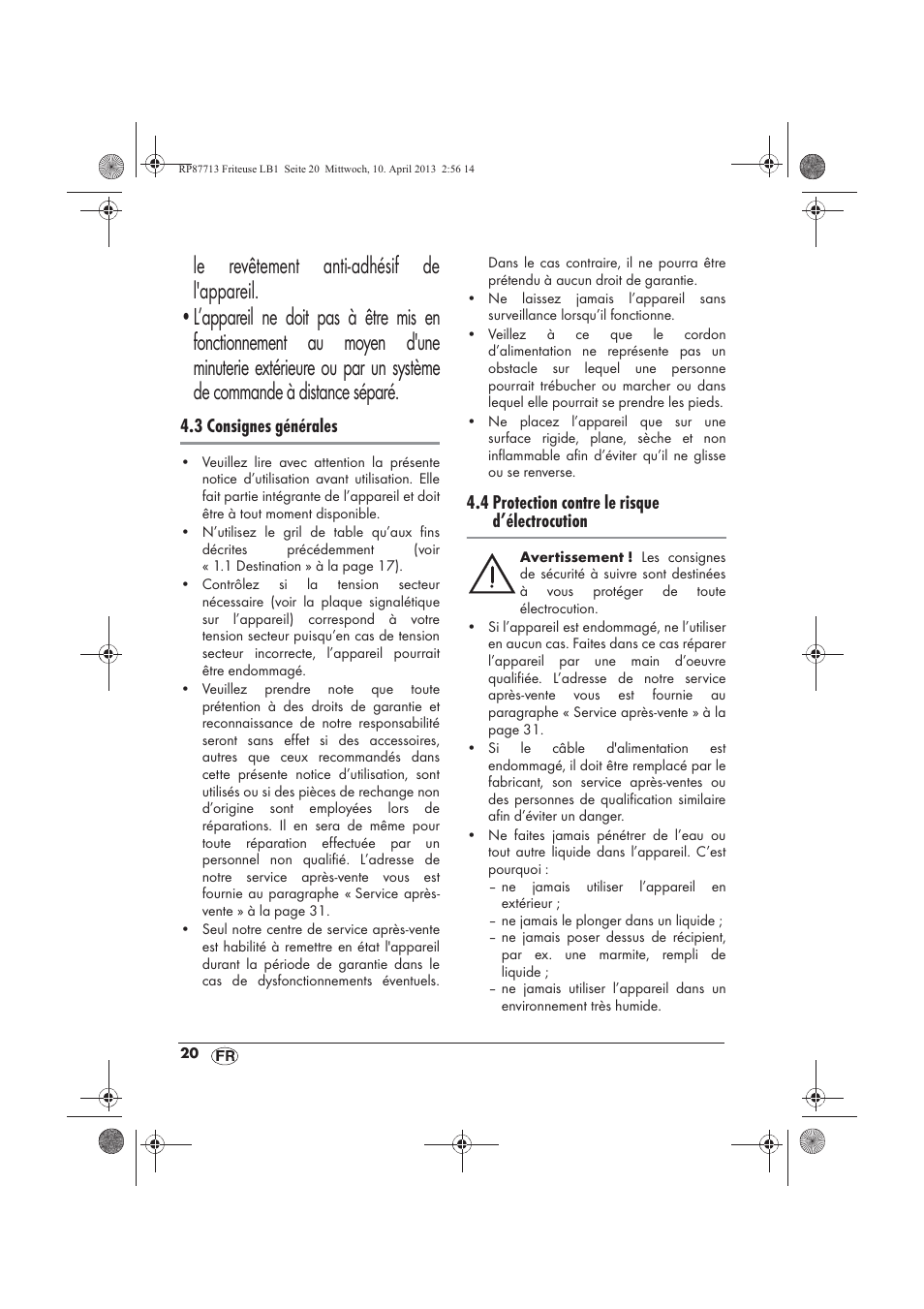 3 consignes générales, 4 protection contre le risque d’électrocution | Silvercrest SKF 2800 A1 User Manual | Page 22 / 78