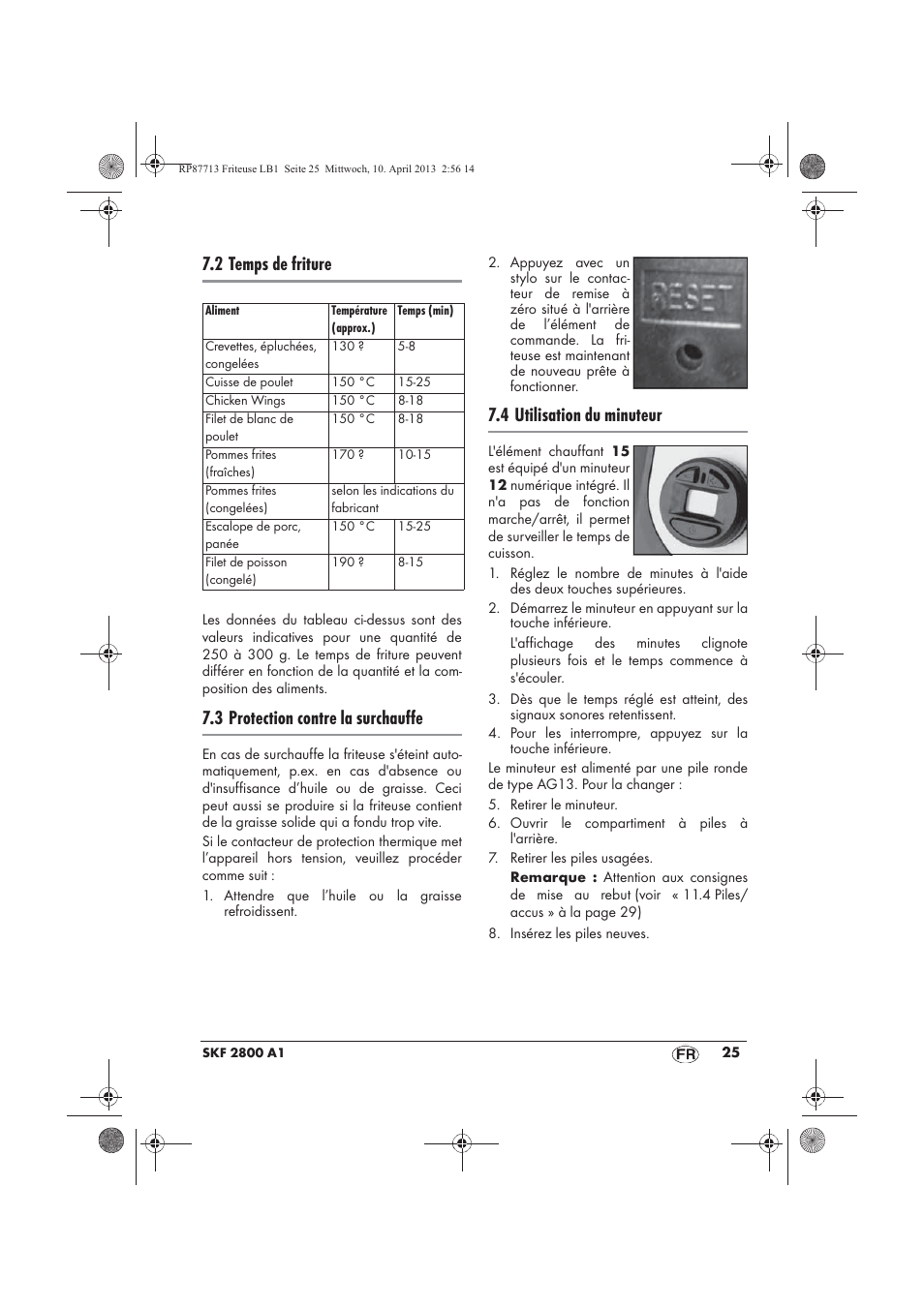 2 temps de friture, 3 protection contre la surchauffe, 4 utilisation du minuteur | Silvercrest SKF 2800 A1 User Manual | Page 27 / 78