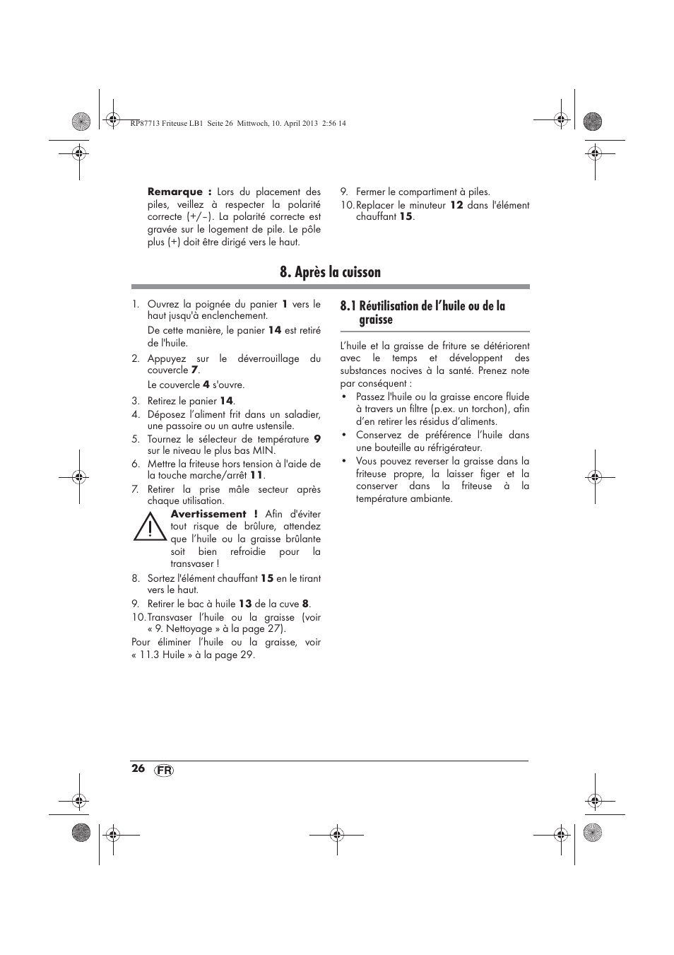 Après la cuisson, 1 réutilisation de l’huile ou de la graisse | Silvercrest SKF 2800 A1 User Manual | Page 28 / 78