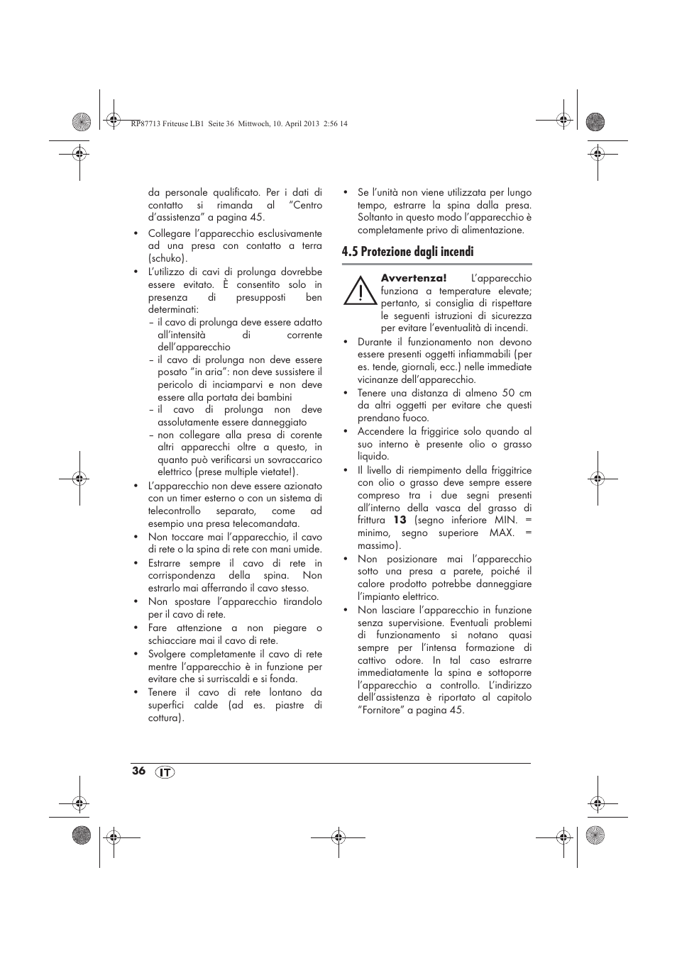 5 protezione dagli incendi | Silvercrest SKF 2800 A1 User Manual | Page 38 / 78