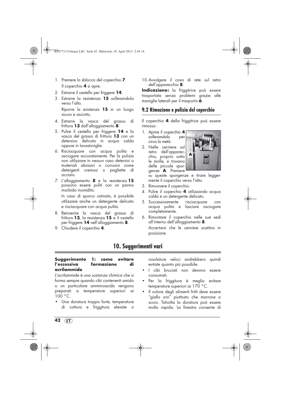 Suggerimenti vari, 2 rimozione e pulizia del coperchio | Silvercrest SKF 2800 A1 User Manual | Page 44 / 78