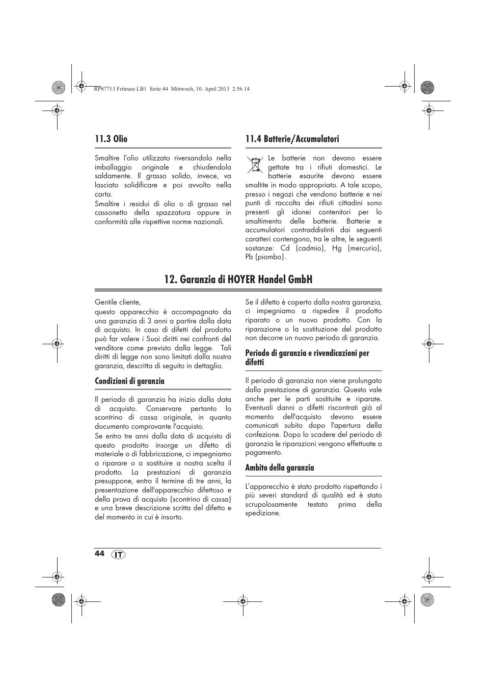Garanzia di hoyer handel gmbh | Silvercrest SKF 2800 A1 User Manual | Page 46 / 78