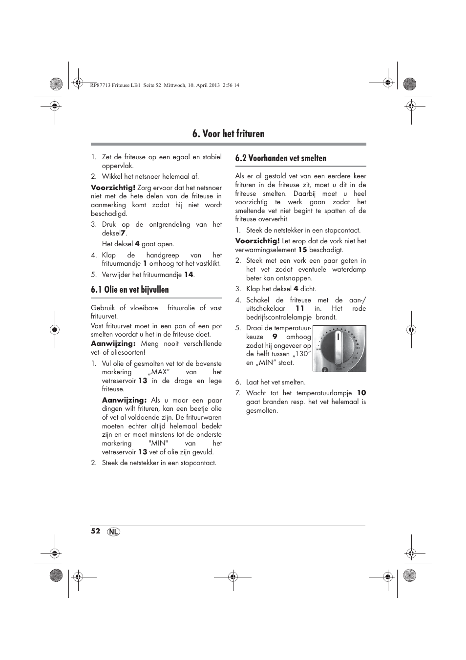 Voor het frituren, 1 olie en vet bijvullen, 2 voorhanden vet smelten | Silvercrest SKF 2800 A1 User Manual | Page 54 / 78