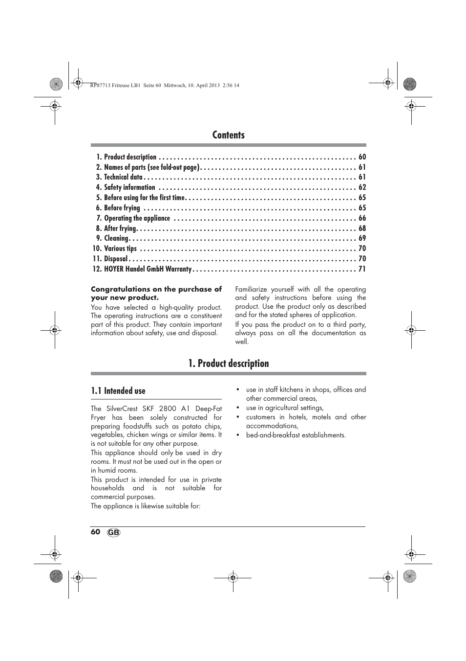 Silvercrest SKF 2800 A1 User Manual | Page 62 / 78