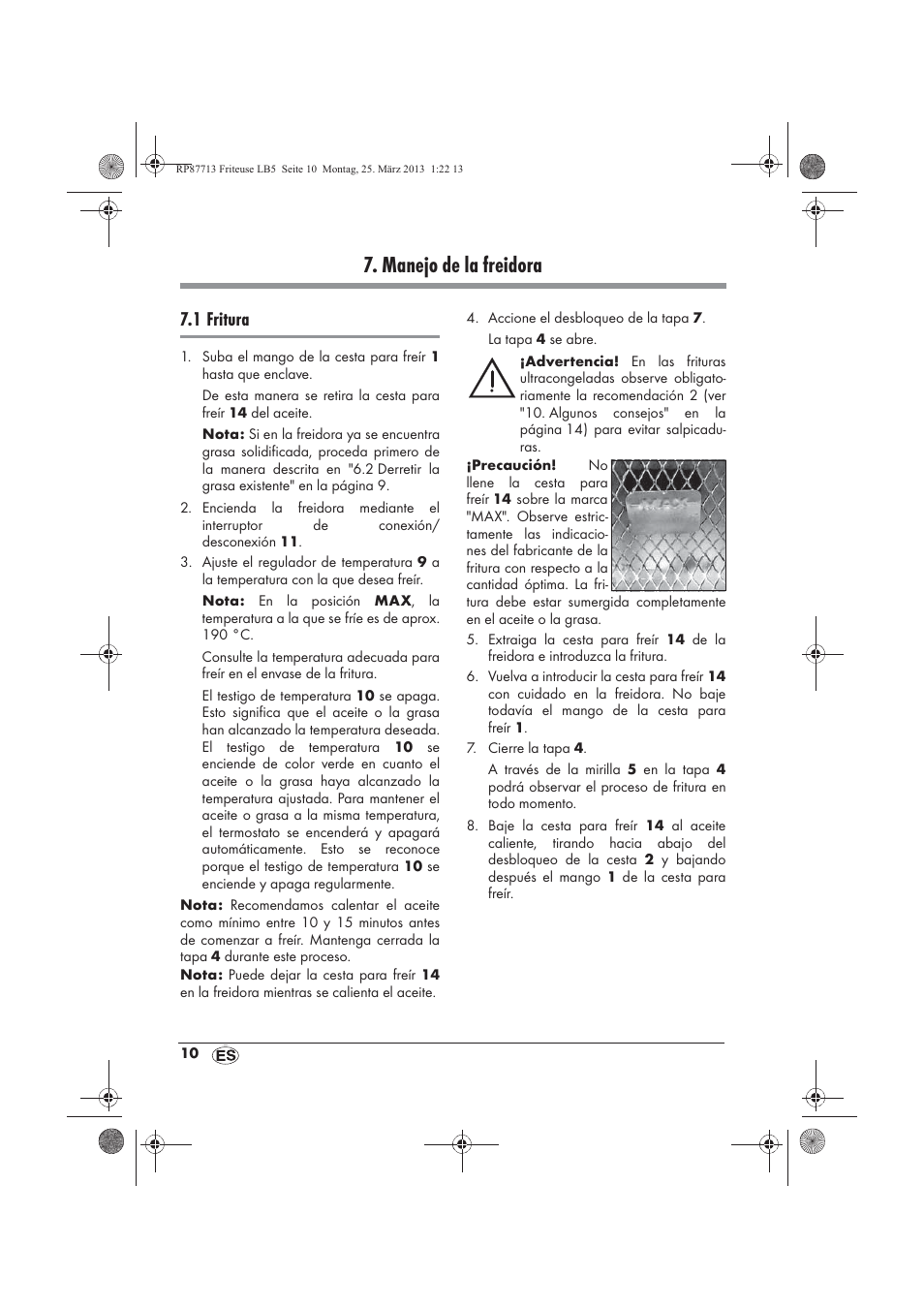 Manejo de la freidora, 1 fritura | Silvercrest SKF 2800 A1 User Manual | Page 12 / 78