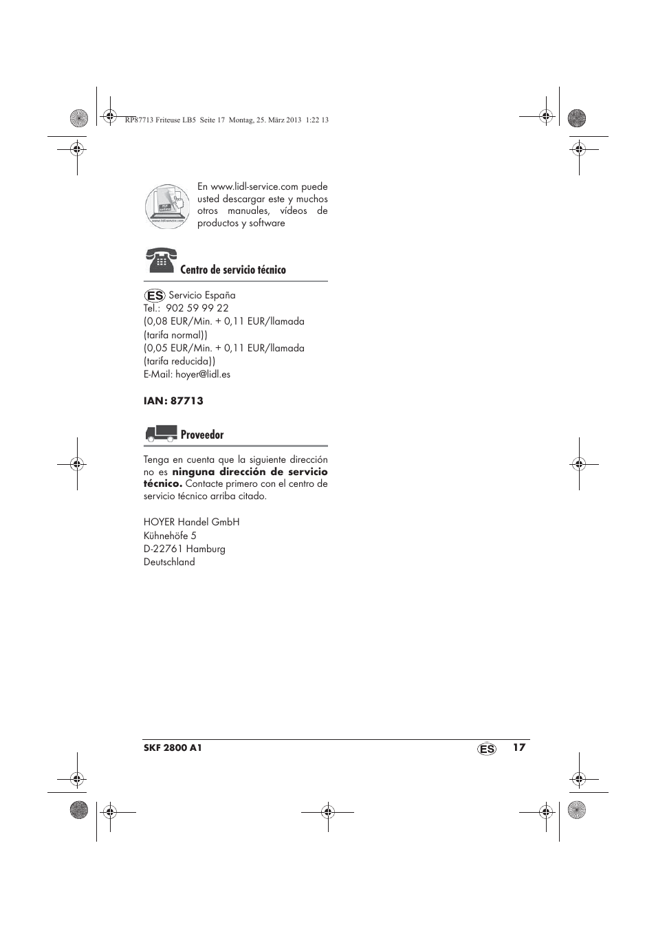 Centro de servicio técnico, Proveedor | Silvercrest SKF 2800 A1 User Manual | Page 19 / 78