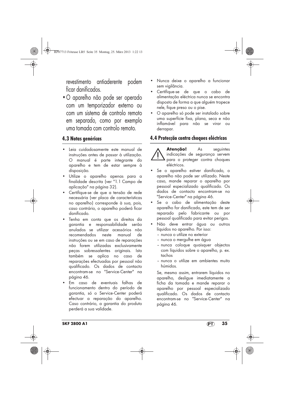 3 notas genéricas, 4 protecção contra choques eléctricos | Silvercrest SKF 2800 A1 User Manual | Page 37 / 78