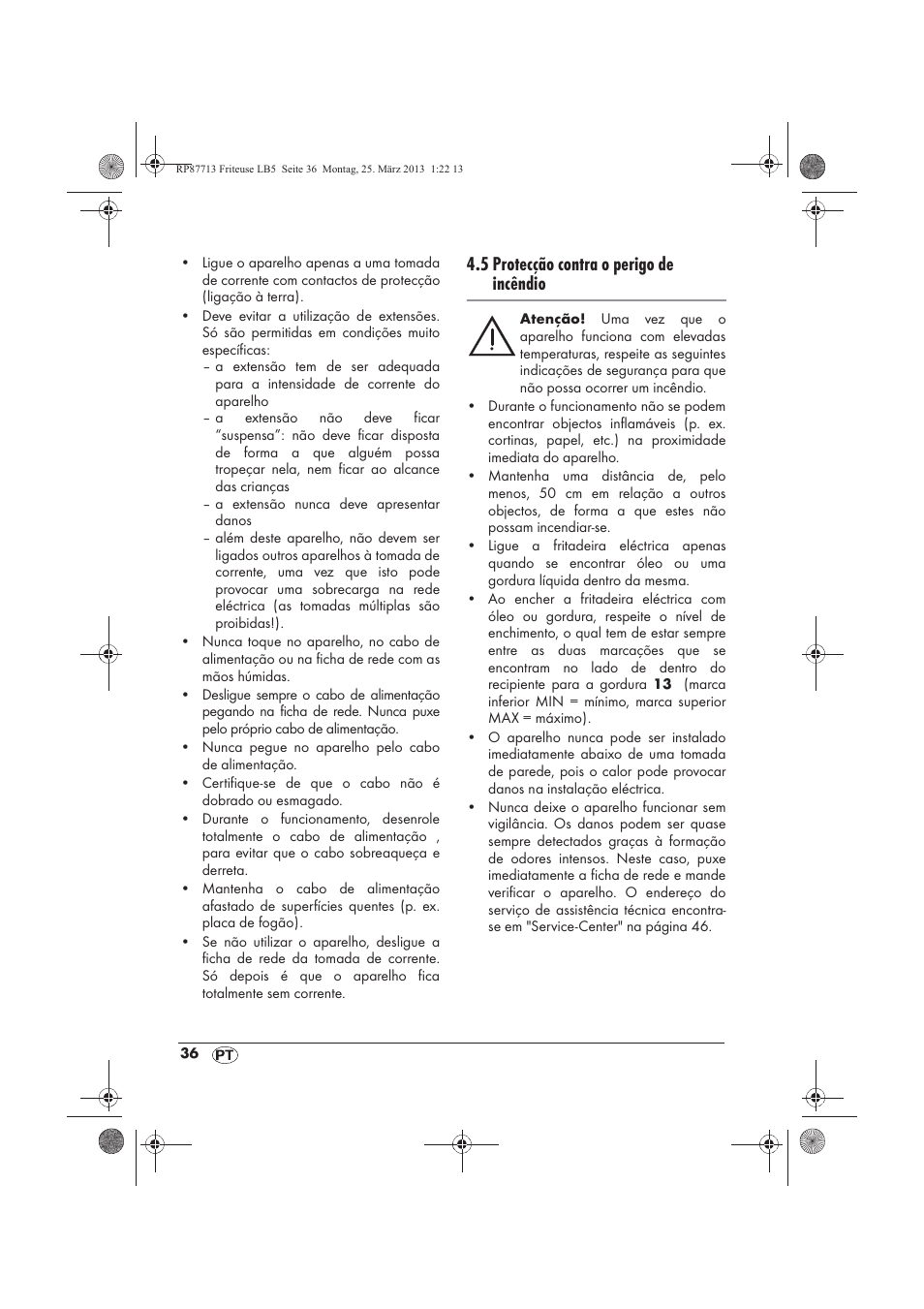 5 protecção contra o perigo de incêndio | Silvercrest SKF 2800 A1 User Manual | Page 38 / 78